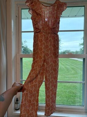 Hayden Coral Leaf-Print jumpsuit